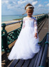 Beaded White Lace Tulle Flower Girl Dress